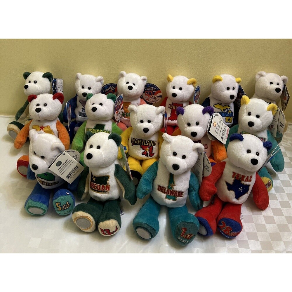 Limited Treasures Coin Bears lot of 15 States & President All w/Tags